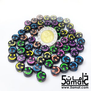 خرز بلاستيك ديسك سمايلي فيس أسود بالألوان – مقاس 10مم – 20 جرام