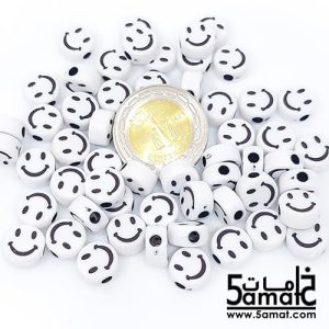 خرز بلاستيك سمايلي فيس أبيض في أسود مقاس 10مم – 20 جرام