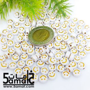 خرز بلاستيك سمايلي فيس ديسك مقاس 6- 20 جرام- ذهبي علي أبيض
