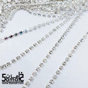 متر شريط ستراس زجاج علي كاب معدن فضي 3 مم- مقاس صغير