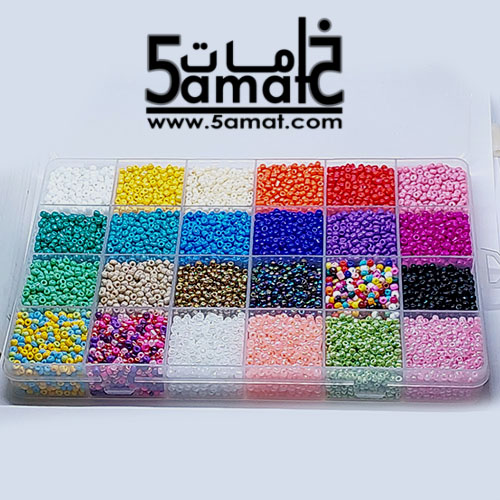 طقم ♥ الخرز النصف تفسيره 24 خانه ♥ منظم مستطيل13*19 ارتفاع 2.2 سم+ 24 لون خرز نصف تفسيره 3مم + أقفال وزرد و بكره أستيك وخيط صناره - الصورة 2