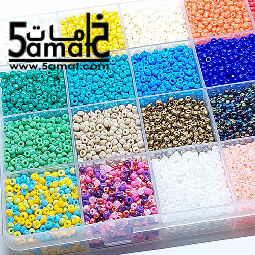 طقم ♥ الخرز النصف تفسيره 24 خانه ♥ منظم مستطيل13*19 ارتفاع 2.2 سم+ 24 لون خرز نصف تفسيره 3مم + أقفال وزرد و بكره أستيك وخيط صناره - الصورة 5