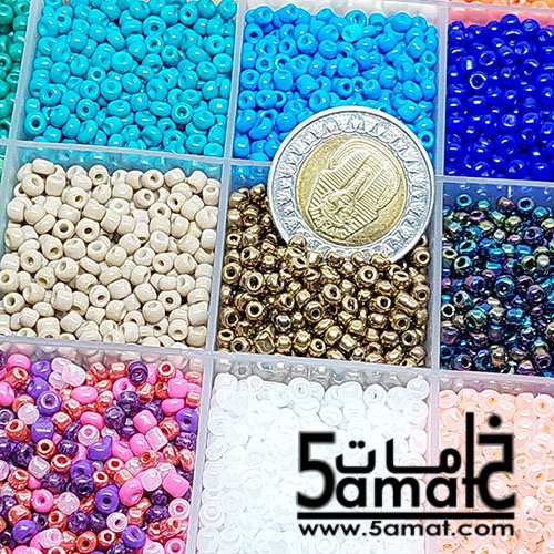 طقم ♥ الخرز النصف تفسيره 24 خانه ♥ منظم مستطيل13*19 ارتفاع 2.2 سم+ 24 لون خرز نصف تفسيره 3مم + أقفال وزرد و بكره أستيك وخيط صناره - الصورة 4