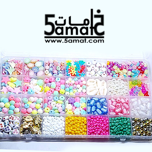 طقم ♥الخرز المتنوع 28 خانه ♥ منظم مستطيل13*22 ارتفاع 1.8 سم +خرز وحروف و لولي+ 4 ألوان تفسيره 4مم + تيدي بير+ دلايات + حلقات زرد + أقفال + بكره أستيك + بكره خيط صناره - الصورة 6