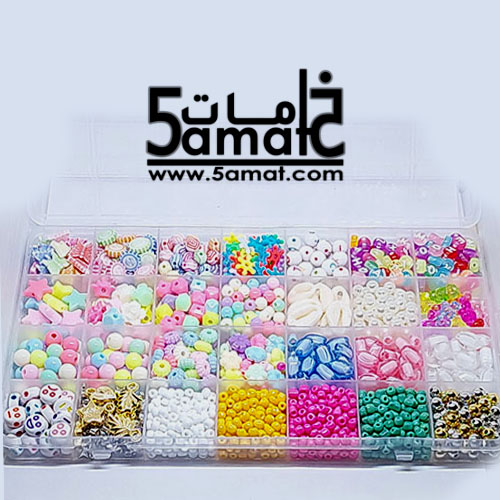 طقم ♥الخرز المتنوع 28 خانه ♥ منظم مستطيل13*22 ارتفاع 1.8 سم +خرز وحروف و لولي+ 4 ألوان تفسيره 4مم + تيدي بير+ دلايات + حلقات زرد + أقفال + بكره أستيك + بكره خيط صناره - الصورة 5