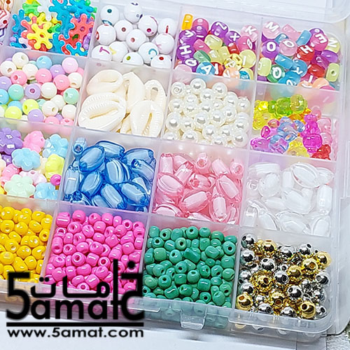 طقم ♥الخرز المتنوع 28 خانه ♥ منظم مستطيل13*22 ارتفاع 1.8 سم +خرز وحروف و لولي+ 4 ألوان تفسيره 4مم + تيدي بير+ دلايات + حلقات زرد + أقفال + بكره أستيك + بكره خيط صناره - الصورة 4