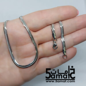 سلسله ستانلس فضي جاهزه بالقفل ظهر حيه عرض 3 مم – قصيره على الرقبه طول 45 سم