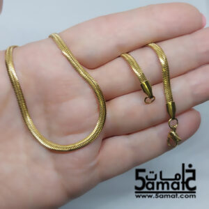 سلسله ستانلس ذهبي جاهزه بالقفل ظهر حيه بومبيه 3.5مم- قصيره على الرقبه طول 45 سم