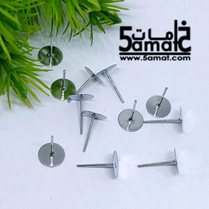 6 جوز دبوس حلق بريمه أذن + بريمات سيليكون  كبير قطر 8مم معدن فضي
