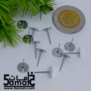 6 جوز دبوس حلق بريمه أذن + بريمات سيليكون  كبير قطر 8مم معدن فضي