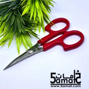 مقص صغير فاخر بيد بلاستيك أحمر – حاد ودقيق جدا – بسلاح منحني