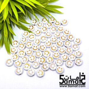 خرز سمايلي فيس ديسك 1 سم ذهبي على ابيض 20 جرام