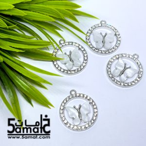 دلايه ملونه   -فراشه بفصوص استراس أبيض  –  قطعه واحده