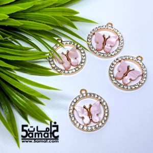 دلايه ملونه   -فراشه بفصوص استراس بينك  –  قطعه واحده