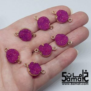 دلايه صغيره ملونه دروزي أكريلك بحواف ذهبيه بحلقتين قطر 13 مم-  روز غامق –  قطعه واحده