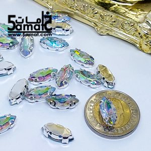 25 فص ستراس أكريلك خياطه أو لصق بكاب معدن فضي سنبله مقاس 7*15- جنجاه