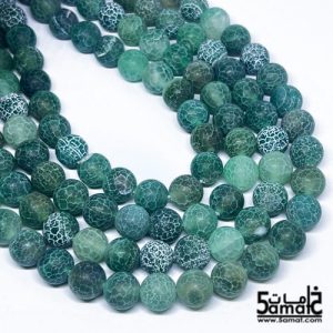 فرع عقيق كراكد فروستد مقاس 10 – cracked frosted agate- من 36-38 حبه أخضر