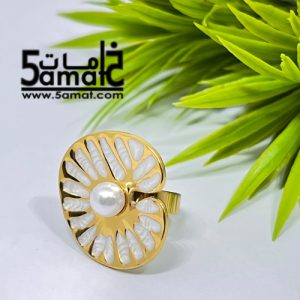 خاتم  ستانلس ذهبي – فري سايز – قابل للتوسيع –  مقاوم للصدأ – أبيض
