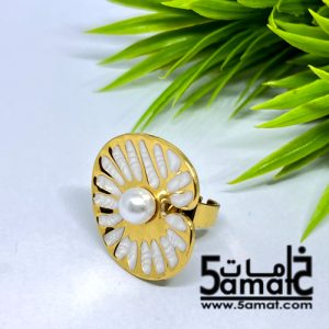 خاتم  ستانلس ذهبي – فري سايز – قابل للتوسيع –  مقاوم للصدأ – أبيض