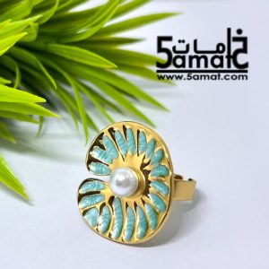 خاتم  ستانلس ذهبي – فري سايز – قابل للتوسيع –  مقاوم للصدأ – تركواز
