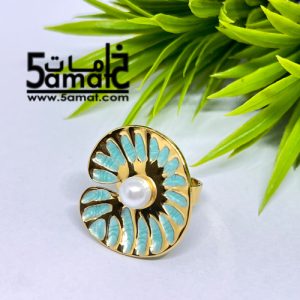 خاتم  ستانلس ذهبي – فري سايز – قابل للتوسيع –  مقاوم للصدأ – تركواز
