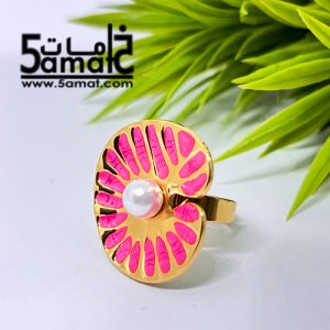 خاتم  ستانلس ذهبي – فري سايز – قابل للتوسيع –  مقاوم للصدأ – أحمر