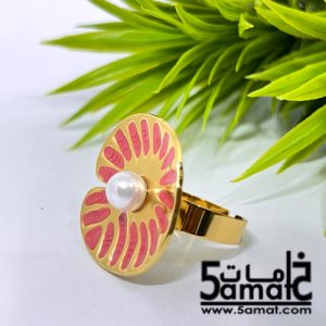 خاتم  ستانلس ذهبي – فري سايز – قابل للتوسيع –  مقاوم للصدأ – أحمر