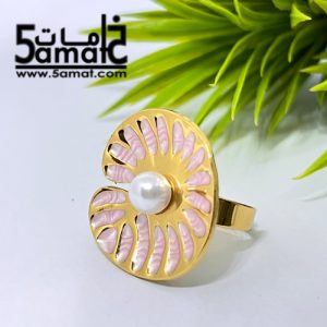 خاتم  ستانلس ذهبي – فري سايز – قابل للتوسيع –  مقاوم للصدأ – بينك