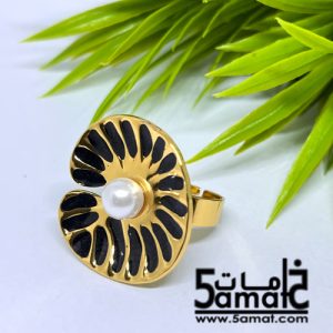 خاتم  ستانلس ذهبي – فري سايز – قابل للتوسيع –  مقاوم للصدأ – أسود