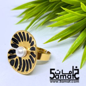 خاتم  ستانلس ذهبي – فري سايز – قابل للتوسيع –  مقاوم للصدأ – أسود
