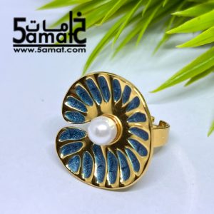 خاتم  ستانلس ذهبي – فري سايز – قابل للتوسيع –  مقاوم للصدأ – أزرق