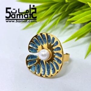 خاتم  ستانلس ذهبي – فري سايز – قابل للتوسيع –  مقاوم للصدأ – أزرق