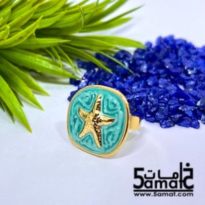 خاتم  ستانلس ذهبي – فري سايز – قابل للتوسيع –  مقاوم للصدأ – تركواز
