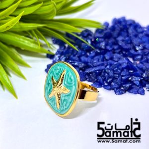 خاتم  ستانلس ذهبي – فري سايز – قابل للتوسيع –  مقاوم للصدأ – تركواز