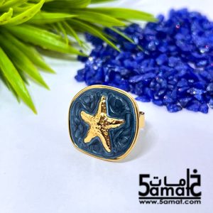 خاتم ستانلس ذهبي – فري سايز – قابل للتوسيع – مقاوم للصدأ – أزرق