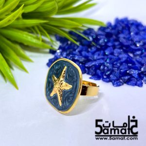 خاتم ستانلس ذهبي – فري سايز – قابل للتوسيع – مقاوم للصدأ – أزرق