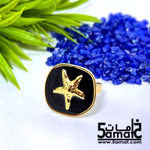 خاتم  ستانلس ذهبي – فري سايز – قابل للتوسيع –  مقاوم للصدأ – أسود