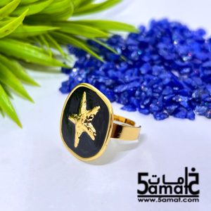 خاتم  ستانلس ذهبي – فري سايز – قابل للتوسيع –  مقاوم للصدأ – أسود