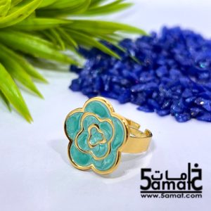 خاتم ستانلس ذهبي – فري سايز – قابل للتوسيع – مقاوم للصدأ – تركواز