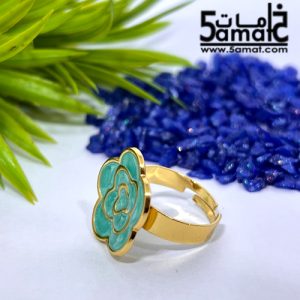 خاتم ستانلس ذهبي – فري سايز – قابل للتوسيع – مقاوم للصدأ – تركواز
