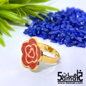 خاتم ستانلس ذهبي – فري سايز – قابل للتوسيع – مقاوم للصدأ – أحمر