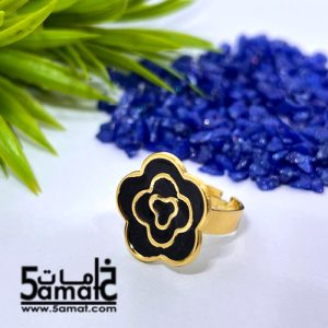 خاتم  ستانلس ذهبي – فري سايز – قابل للتوسيع –  مقاوم للصدأ – أسود