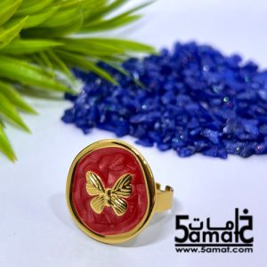خاتم ستانلس ذهبي – فري سايز – قابل للتوسيع – مقاوم للصدأ – أحمر