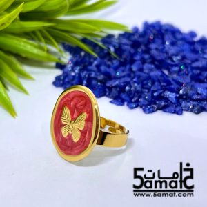 خاتم ستانلس ذهبي – فري سايز – قابل للتوسيع – مقاوم للصدأ – أحمر