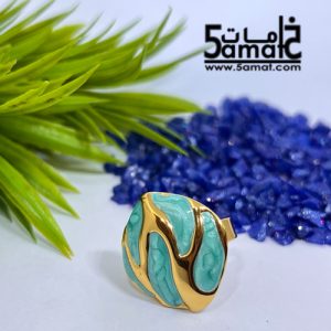 خاتم ستانلس ذهبي – فري سايز – قابل للتوسيع – مقاوم للصدأ – تركواز