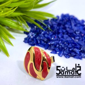 خاتم ستانلس ذهبي – فري سايز – قابل للتوسيع – مقاوم للصدأ – أحمر