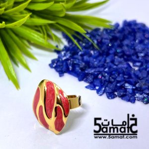 خاتم ستانلس ذهبي – فري سايز – قابل للتوسيع – مقاوم للصدأ – أحمر