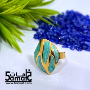 خاتم ستانلس ذهبي – فري سايز – قابل للتوسيع – مقاوم للصدأ – تركواز