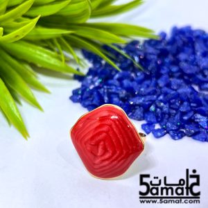 خاتم ستانلس ذهبي – فري سايز – قابل للتوسيع – مقاوم للصدأ – أحمر