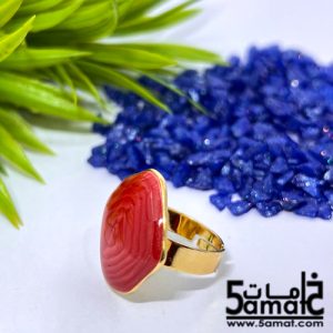 خاتم ستانلس ذهبي – فري سايز – قابل للتوسيع – مقاوم للصدأ – أحمر